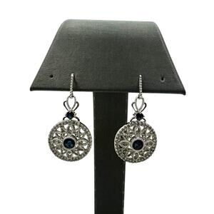 14K White Gold .70cttw Diamond & Sapphire Circle Dangle Earrings (10798)